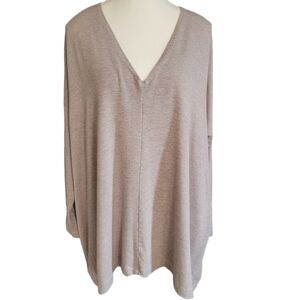 Bryn Walker Boxy Marled Greige V Neck Casual Top Large